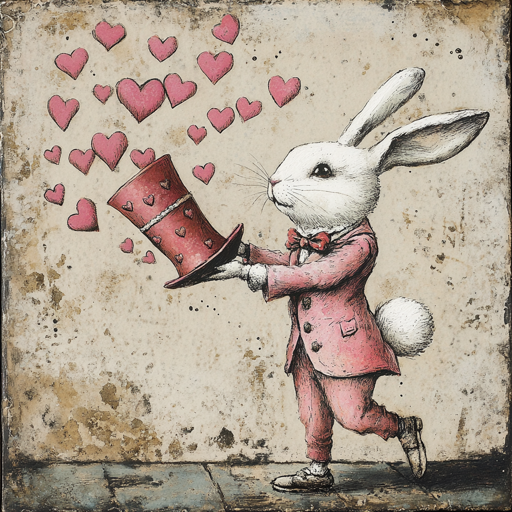 Valentine’s Day Whimsical sign with bunny and hearts