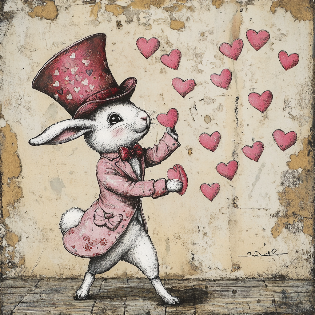 Valentine’s Day sign with a whimsical bunny and hearts