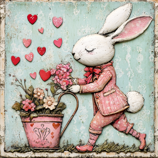 VALENTINE’S Bunny with flowers and hearts