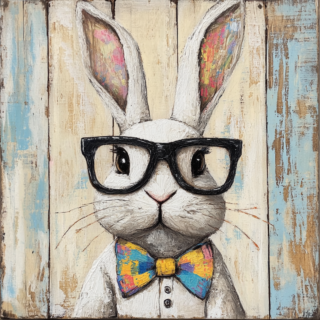 Whimsical Easter Bunny with BowTie and Glasses
