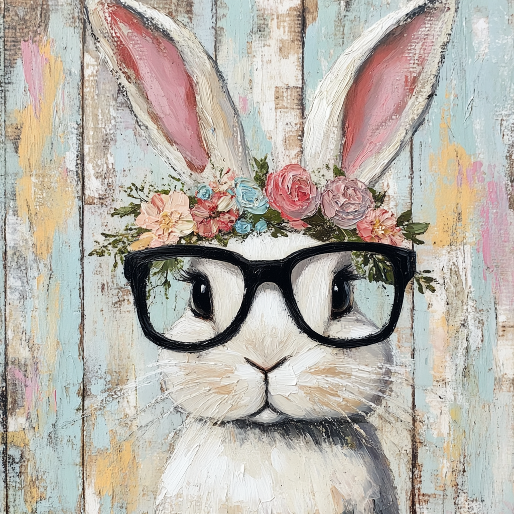 Whimsical Bunny with Floral Crown and Glasses