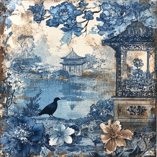 Chinoiserie landscape with birds and flowers