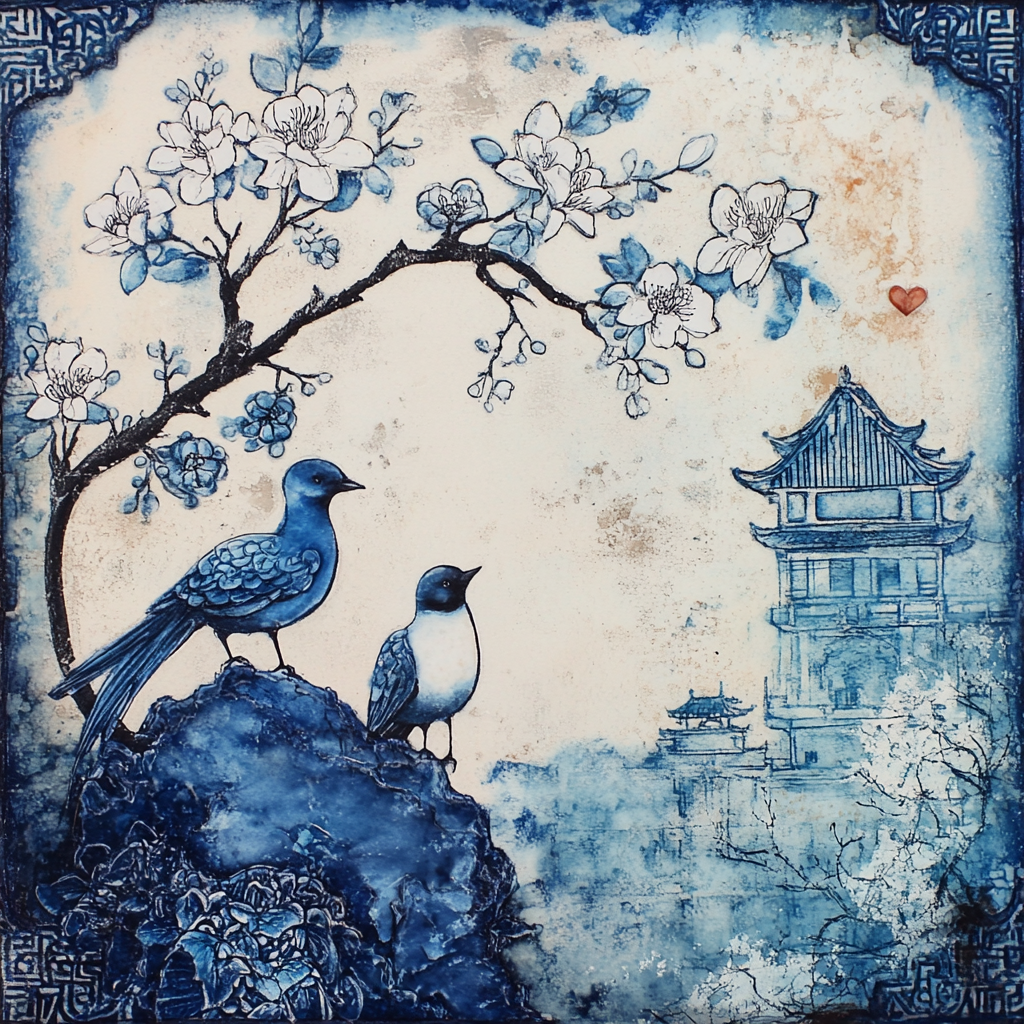 Chinoiserie landscape with birds