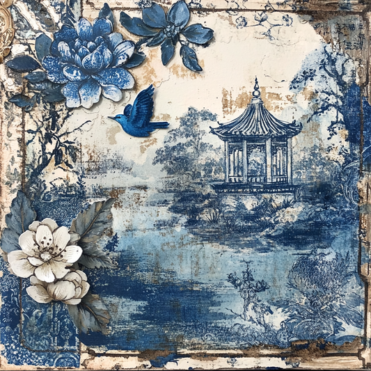 Chinoiserie landscape with butterflies and flowers