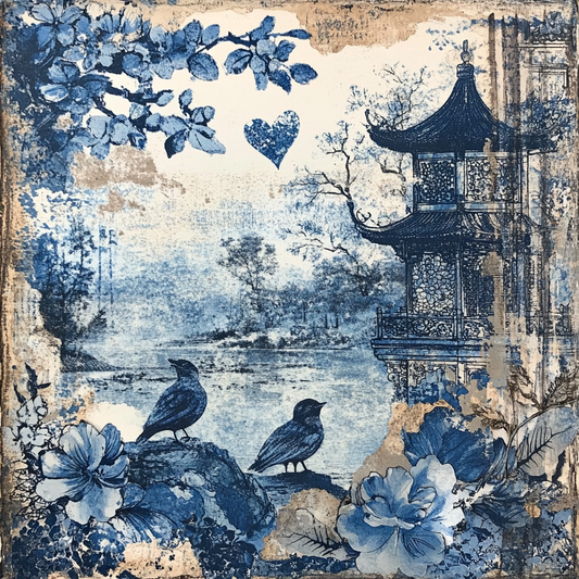 Chinoiserie landscape with birds and florals