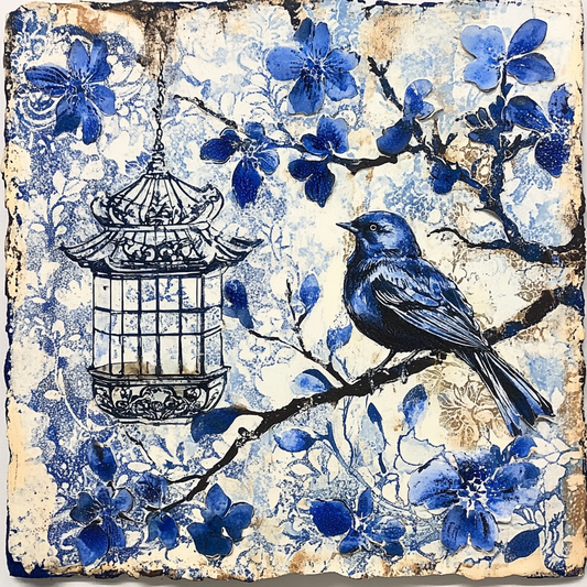 Chinoiserie print with blue bird
