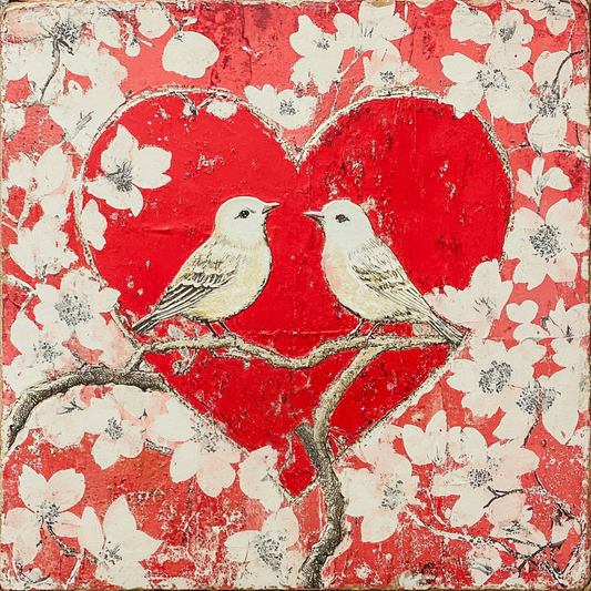 Red and White chinoiserie love birds