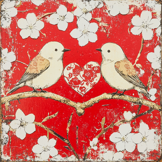 Red and White floral Love Birds sign