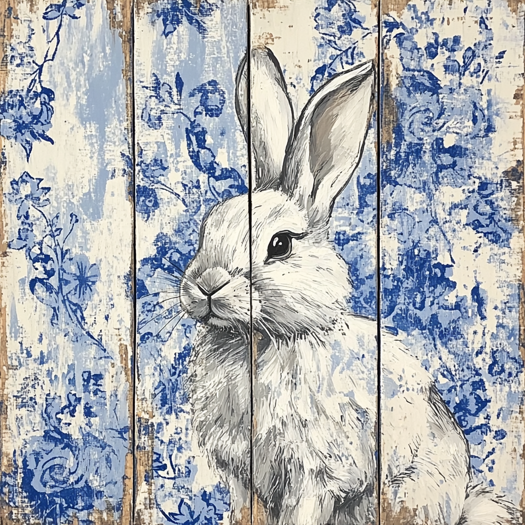 French Rabbit Sign Blue and White Chinoiserie French country rabbit – On A Whimm Signs ...