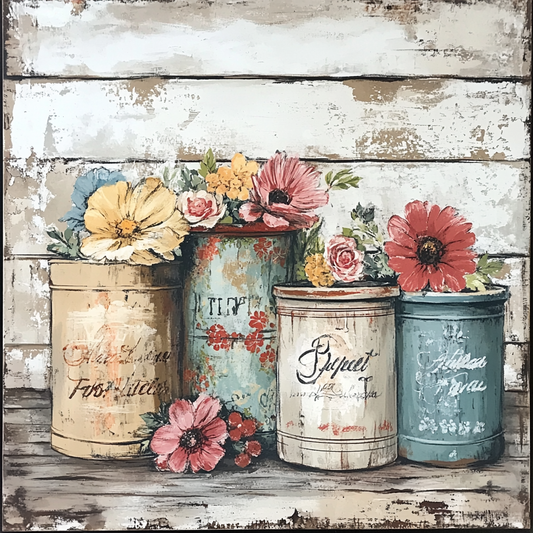 Farmhouse Country Vintage crocks and florals