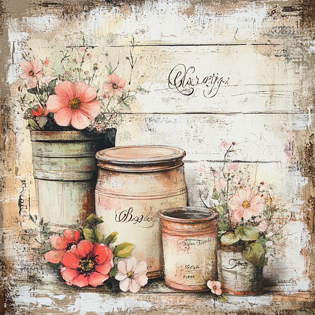 Farmhouse vintage florals and crocks