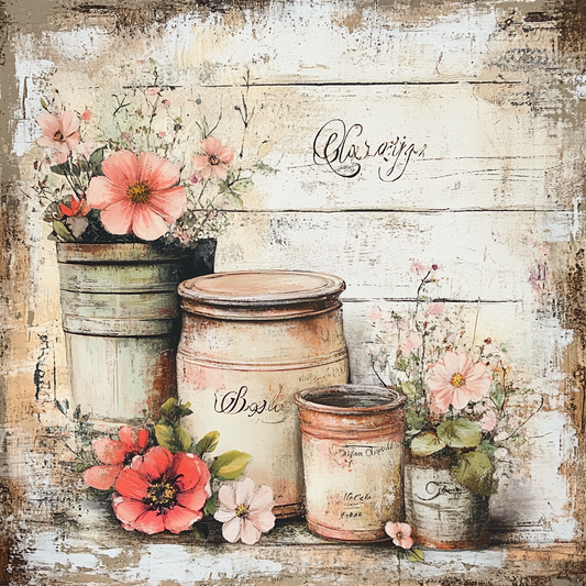 Farmhouse vintage florals and crocks