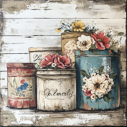 Vintage Farmhouse florals with vintage canisters