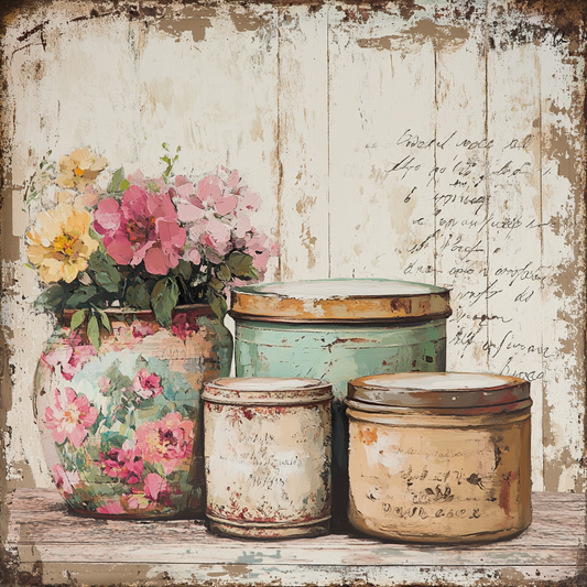 Vintage Farmhouse tins with florals