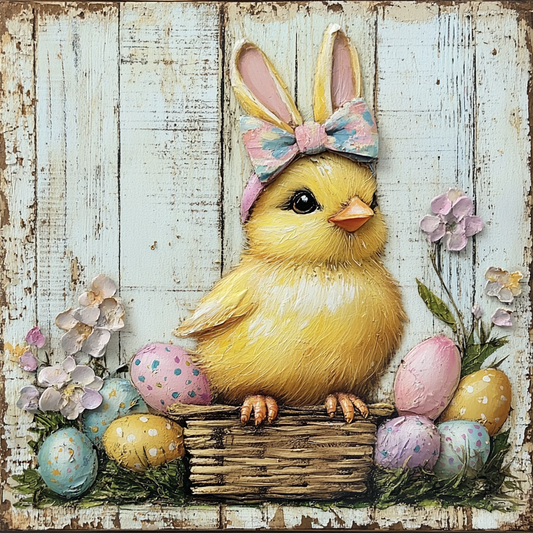 Chick With Bunny Ears and Easter Eggs