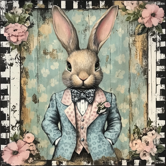 Dapper Bunny with Pink and Blue Suit