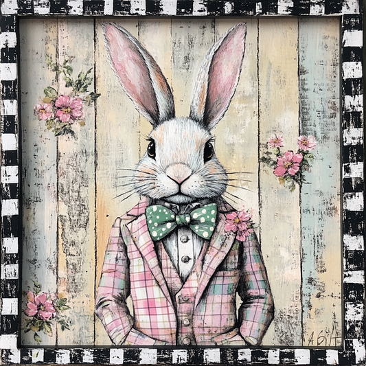 Easter Bunny with Pink Plaid Suit