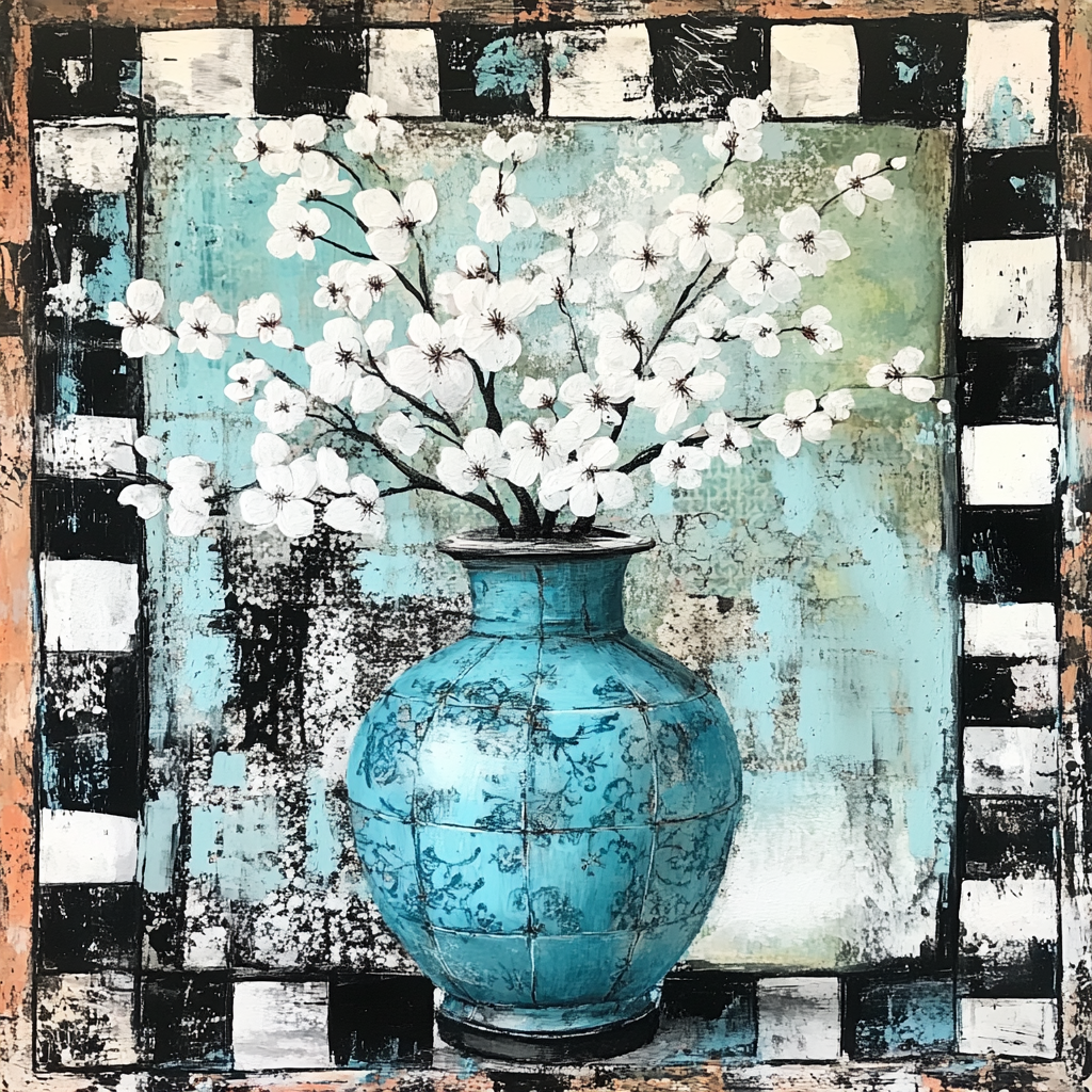 Tiffany Blue Chinoiserie Vase with Florals