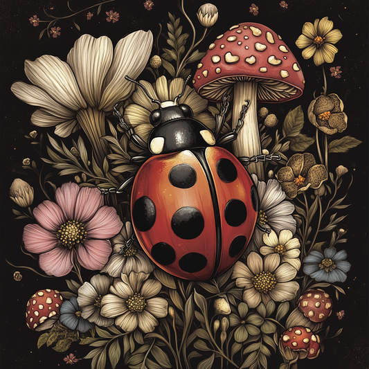 Botanical Garden Mushroom and Lady Bug Print