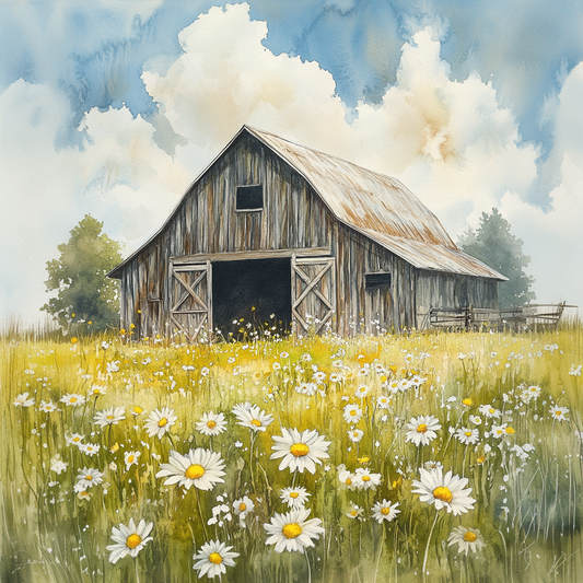 Rustic Barn with Daisies