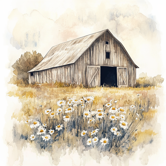 Neutral Rustic Barn and Wildflowers