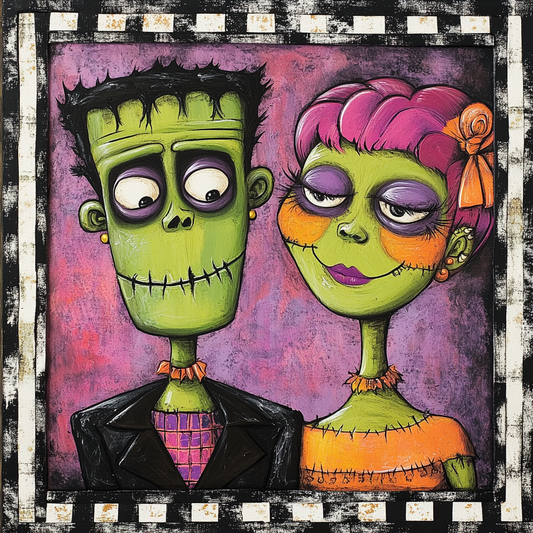 Whimsical Halloween sign for crafting, Frankenstein wreath sign, spooky wall decor, Mr. & Mrs. Frankie decoration
