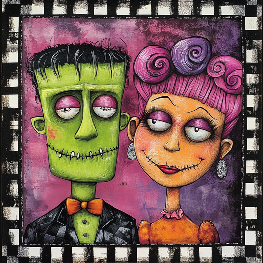 Whimsical Halloween sign for crafting, Frankenstein wreath sign, spooky wall decor, Mr. & Mrs. Frankie decoration