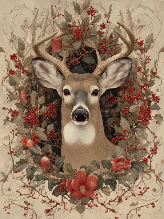 Rustic Deer and Red Flowers