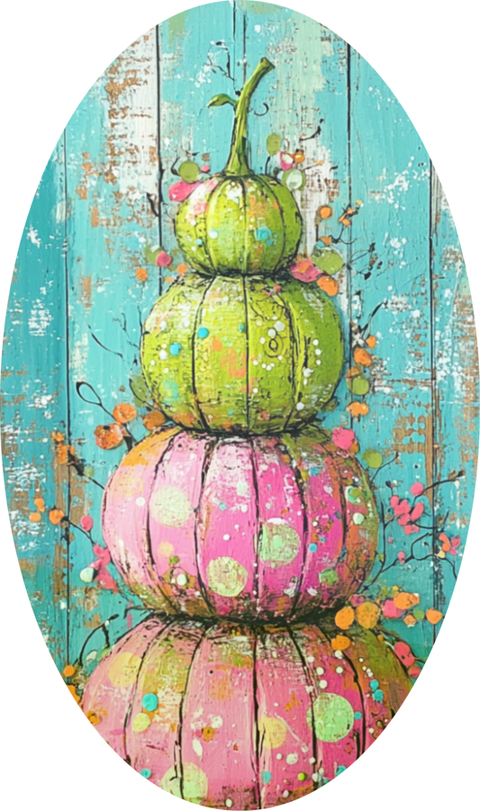 Whimsical Bright Pumpkin Stacker,  Oval Sign