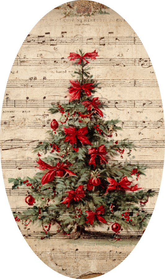 Primitive Christmas Tree with Red Bows, Oval Sign