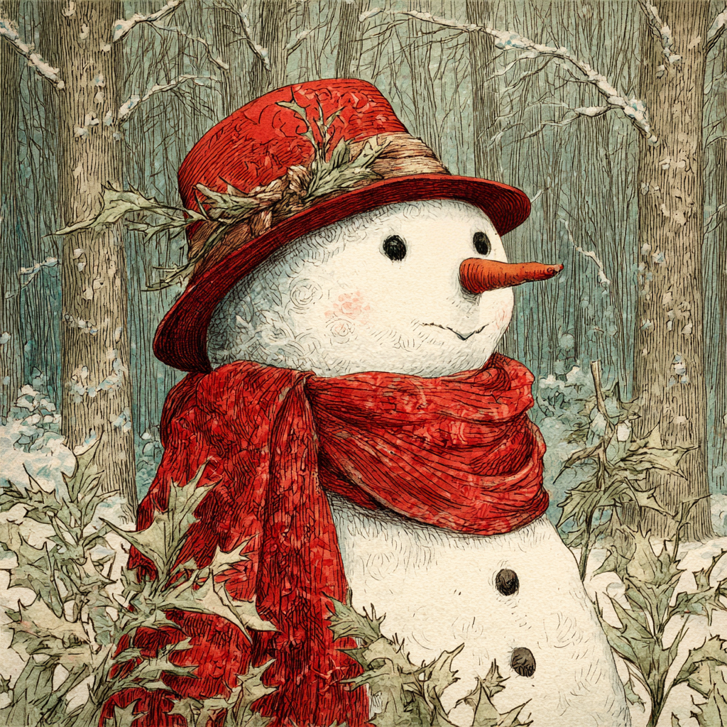 Snowman with Red Hat and Scarf