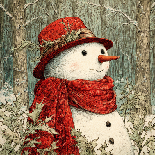 Snowman with Red Hat and Scarf