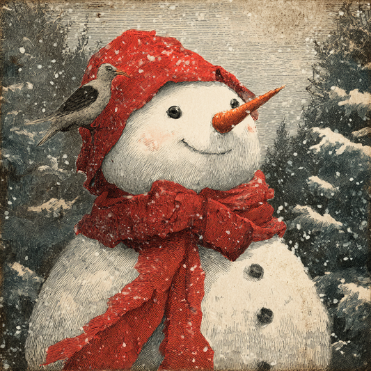 Jolly Snowman with a Bird friend