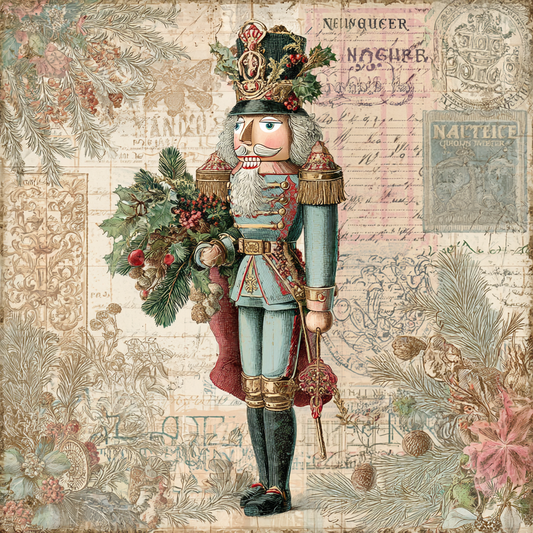 Vintage mixed media Pastel Christmas Nutcracker