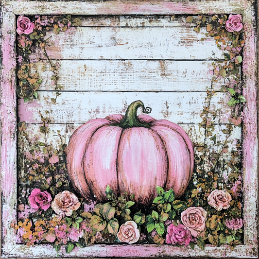 Fall wall decor, Pink Pumpkin and Roses