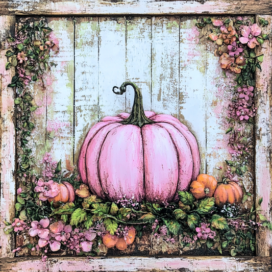 Fall wall decor, Pink Pumpkin and Roses