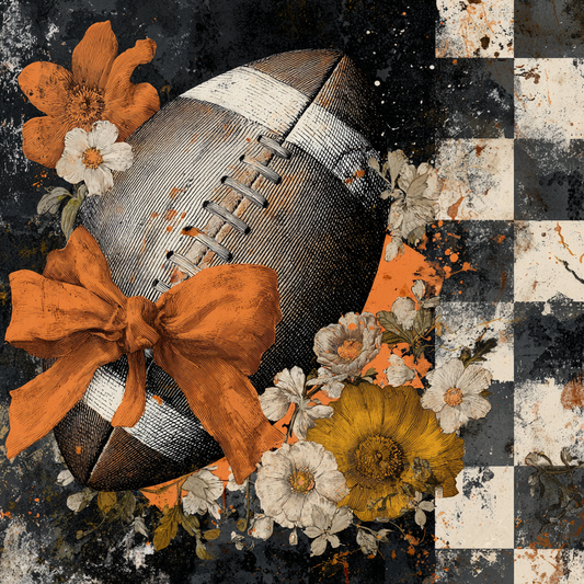 Vintage football sign with a girly vibe, vintage sports, cowboys, orange and black