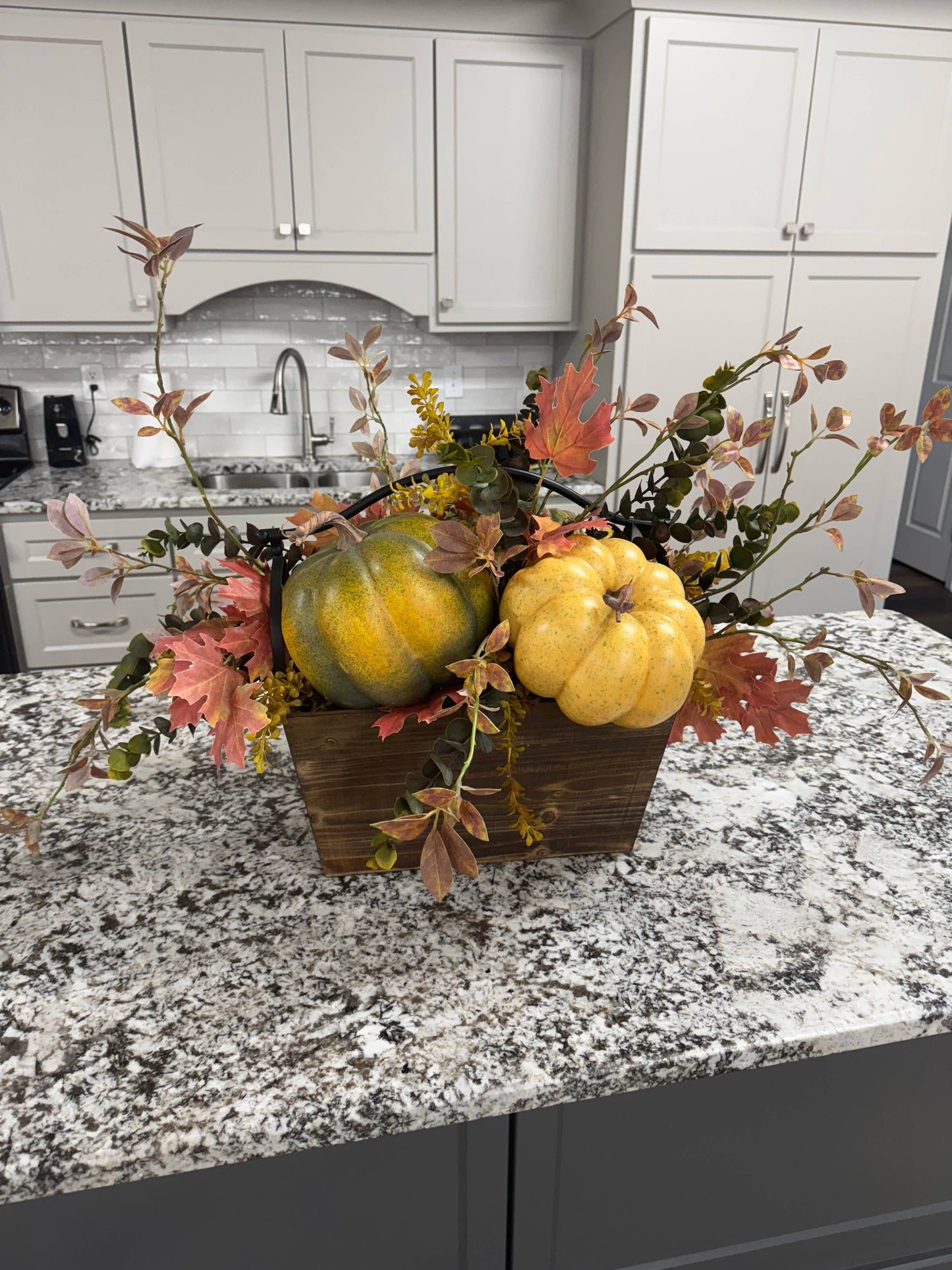 Wood Basket with Metal Handle