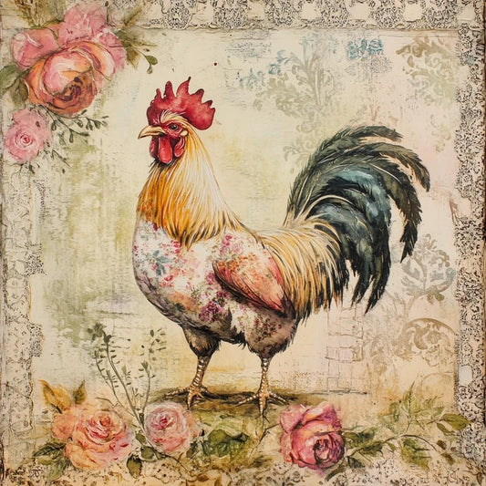 Everyday sign for crafting, Rooster wreath sign, kitchen wall decor, French country feel and vibrant yet soft colors, floral rooster decor