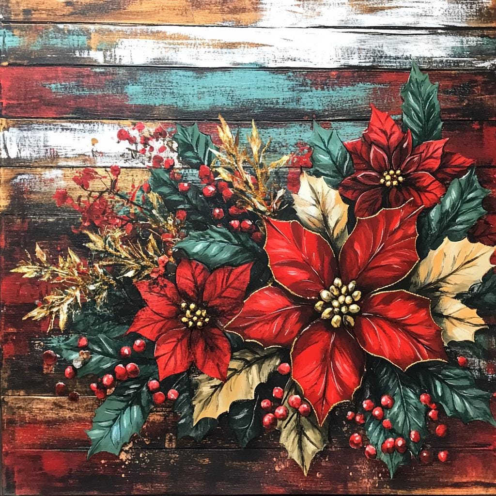 Christmas sign for crafting, Christmas wreath sign, Christmas wall decor, poinsettias, Christmas florals