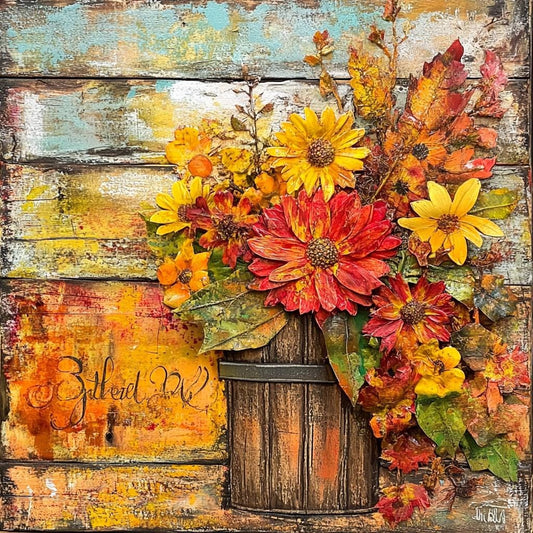 Fall sign for crafting, fall wreath sign, fall wall decor, traditional fall colors, sunflowers, daisies, rustic