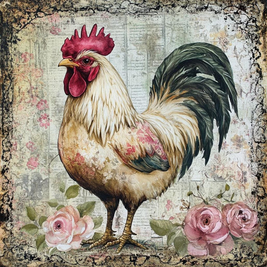 Everyday sign for crafting, Rooster wreath sign, kitchen wall decor, French country feel and vibrant yet soft colors, floral rooster decor