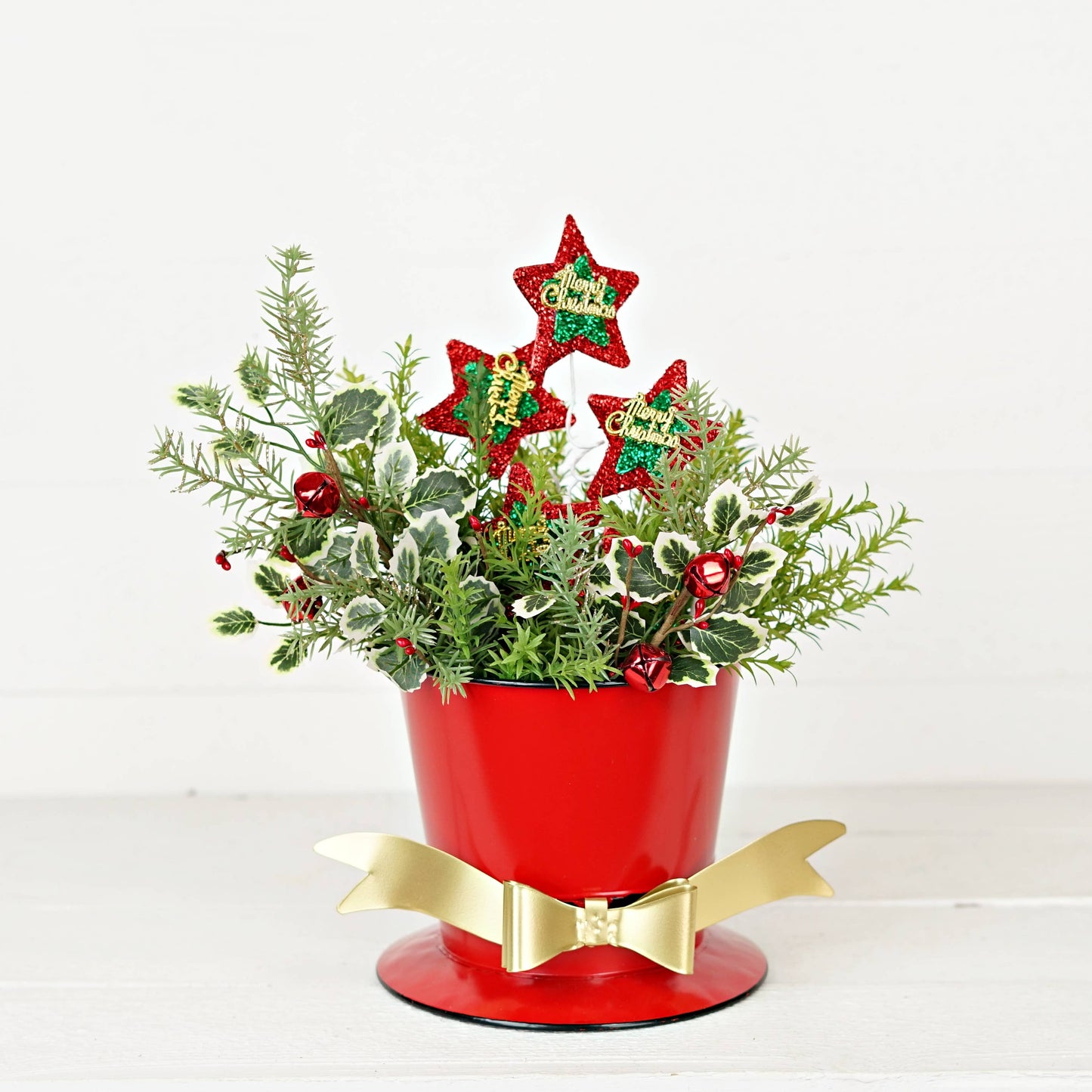 Holiday Red Tophat Metal Bucket-7H x 8D